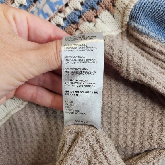 Free People Sweater Womens XS Copenhagen Thermal Waffle Contrasting Sleeves - Picture 12 of 16